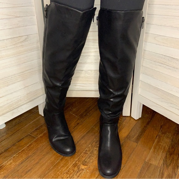 A New Approach Bradley Black Faux Leather Zip Up Over the Knee Boots Size 9 - Picture 3 of 10